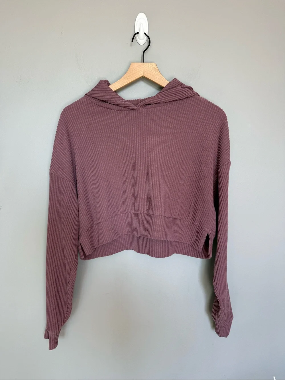 Alo Yoga Muse Ribbed Cropped Hoodie Mauve Size Small
